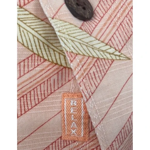 Tommy Bahama Relax Shirt Mens Medium Peach Silk Tropical Leaf Stripe Camp Button - Picture 4 of 6